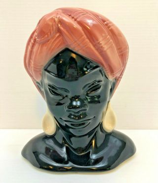 Blackamoor Lady Head Vase Head Wrap Nubian Aa Black Royal Windsor Copley Vtg 50s