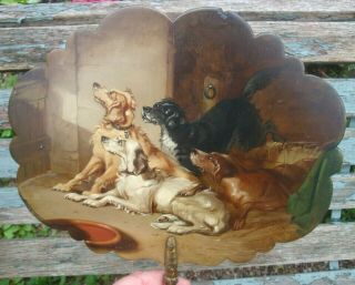 Pair Antique Victorian Papier Mache Screens With Landseer Hunting Dog Painting