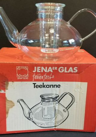 Jena Vintage Glass Teapot Infuser Schott Mainz Germany Jenaer Loffelhardt & Box