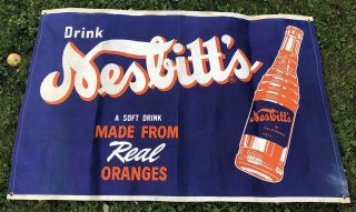 Rare Vintage Drink Nesbitt’s California Orange Soda Canvas Banner Sign Bottle