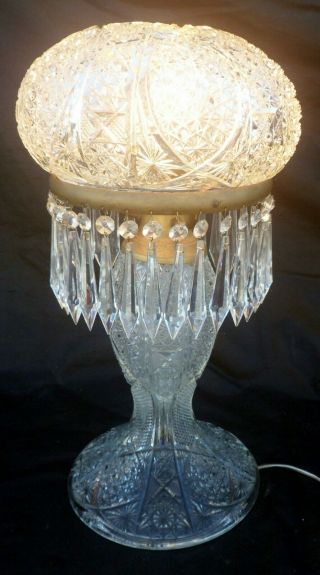 Rare American Brilliant Period Antique Cut Crystal Table Lamp,  All Prisms Intact