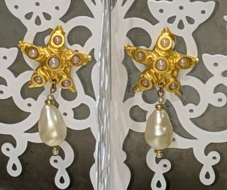 Vintage Oscar De La Renta 2 " And1/2 " Starfish Pearl Runway Earrings
