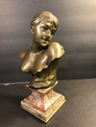 Antique Bronze Bust Of Woman Signed J.  Garnier/ France 1900/ Art Nouveau