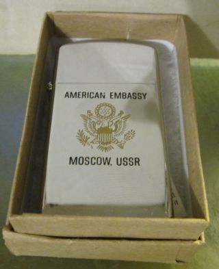 Vintage 1976 Slim Zippo Lighter American Embassy Moscow Ussr