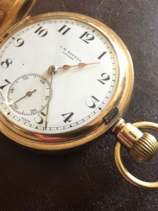 Antique 9ct Gold Half Hunter Pocket Watch J W Benson London 1932 G.  W.  O.  Gents 2”