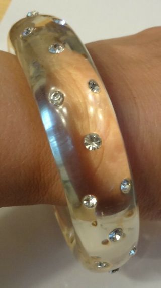 Vintage Clear Lucite Studs Crystals Rhinestones Bracelet