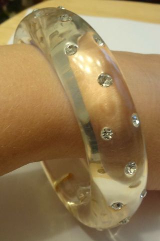 Vintage Clear Lucite Studs Crystals Rhinestones Bracelet 5