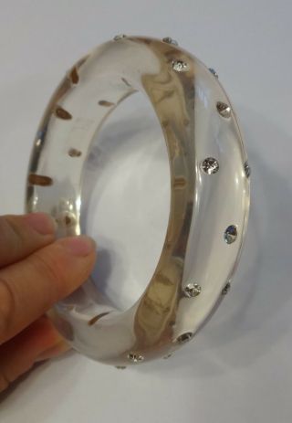 Vintage Clear Lucite Studs Crystals Rhinestones Bracelet 7
