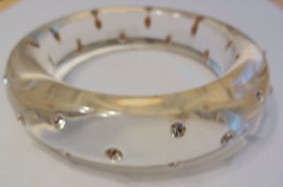 Vintage Clear Lucite Studs Crystals Rhinestones Bracelet 9