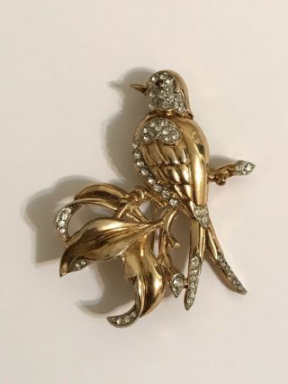 Rare Vintage Rhinestone Alfred Philippe Trifari Bird On Branch Brooch Pin