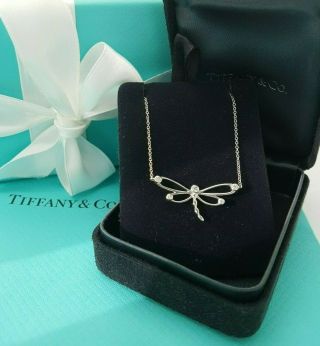 Tiffany & Co Very Rare Sterling Silver Diamond Dragonfly Necklace 16 Inches