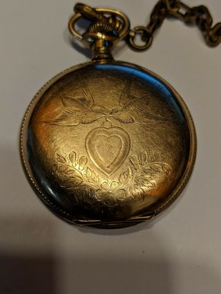 Illinois Sears,  Roebuck & Co.  17j 10k Gold Filled Love Birds Case Pocket Watch