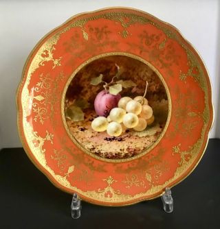Antique Gilded Porcelain Coalport Fruit Plate Signed Frederick Chivers