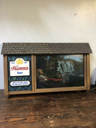 Vintage Hamm’s Beer Sign Scenorama Campfire Waterfall Motion Lighted 12