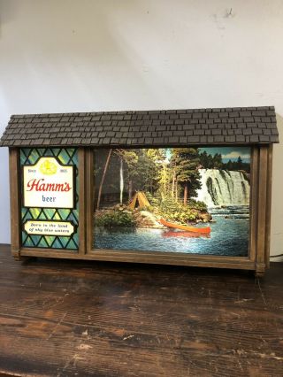 Vintage Hamm’s Beer Sign Scenorama Campfire Waterfall Motion Lighted
