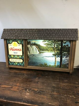 Vintage Hamm’s Beer Sign Scenorama Campfire Waterfall Motion Lighted 2