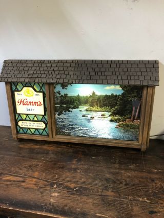 Vintage Hamm’s Beer Sign Scenorama Campfire Waterfall Motion Lighted 3