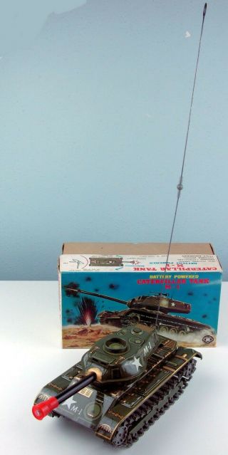 Vintage MIB Tin B/O Caterpillar Tank M - 1 by Masudaya - Modern Toys,  Japan 1968 3