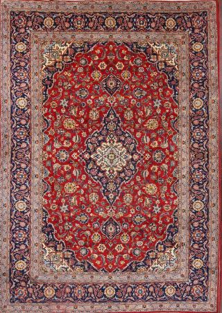 Handmade Kashaan Persian Oriental Area Rug Traditional Floral Red/navy Blue 8x12