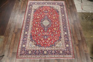Handmade Kashaan Persian Oriental Area Rug Traditional Floral Red/Navy Blue 8x12 2