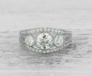 Vintage Art Deco 2.  59 Ct Diamond Antique Engagement Wedding Ring 14k White Gold