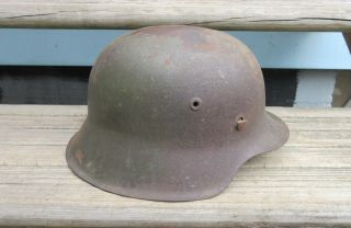 Vintage Wwii German Camo Combat Helmet W/ Liner Ring - 1942 Chinstrap - Named