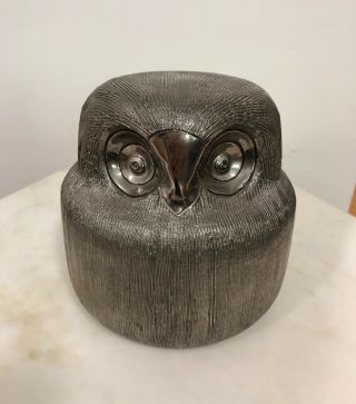 Aldo Londi - Bitossi Ceramic Owl Silver Vintage Italian Mid - Century Modern 1960