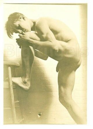 Early 1920s Vintage Uncut Male Nude Handsome Lean Muscle Academic Art Endowed