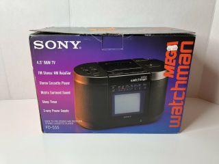 Vintage Nos Sony Fd - 555 Mega Watchman B&w Television Tv Cassette Player Radio
