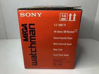 Vintage NOS SONY FD - 555 Mega Watchman B&W TELEVISION TV Cassette Player Radio 4