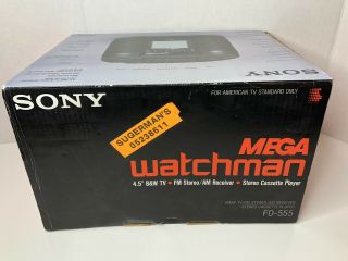Vintage NOS SONY FD - 555 Mega Watchman B&W TELEVISION TV Cassette Player Radio 6