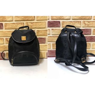 100 Authentic MCM Canvas Black Vintage Backpack & Leather Drawstring 2 set Bags 2