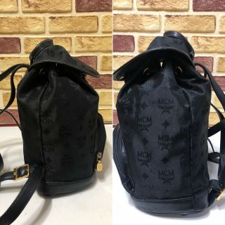 100 Authentic MCM Canvas Black Vintage Backpack & Leather Drawstring 2 set Bags 3