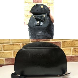 100 Authentic MCM Canvas Black Vintage Backpack & Leather Drawstring 2 set Bags 4