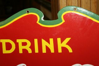 RARE 1930s DRINK COCA COLA HERE 2 - SIDED PORCELAIN METAL SIGN GREEN RED YELLOW 66 4