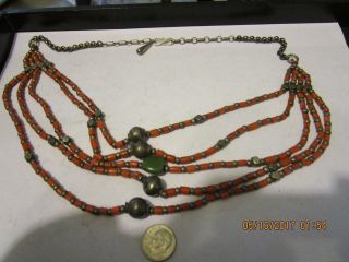 Vintage Navajo Necklace Coral,  Sterling Silver,  And Turquoise 17 Plus Extention
