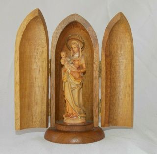 Vintage Italy Anri Virgin Mary Madonna & Child Carved Wood Traveling Shrine