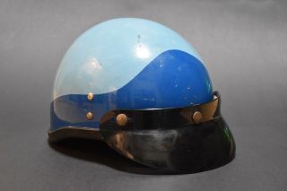 Vintage Buco " Protector " Half Shell Motorcycle Helmet W/ Visor,  Chin Strap Blue