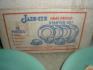 NOS HTF Vintage Jade - ite 12 Piece Starter Set Anchor Hocking (H) 10