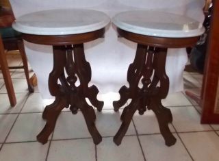 Solid Walnut Victorian Marble Top End Tables / Side Tables (T863) 5