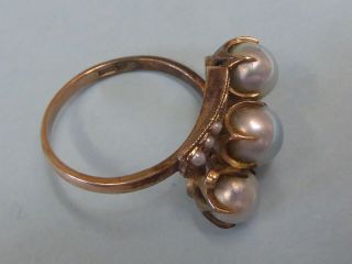 Vintage/antique 10k Gold Ring W/ 3 Pearls (6mm) And 6 Seed Pearls - Size 6,  3.  6g