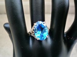 Vintage 14k Gold 5.  8 Ct Blue Spinel Gemstone Filigree Ring Size 8 1/2 5.  1 Gram