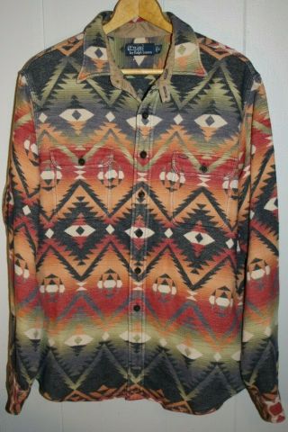 Vtg Polo Ralph Lauren Navajo Blanket Shirt Country Indian Aztec Serape Xl/ Large