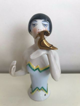 Wallendorf - Antique Porcelain Half - Doll Lady With A Bird Art Deco Very Rare