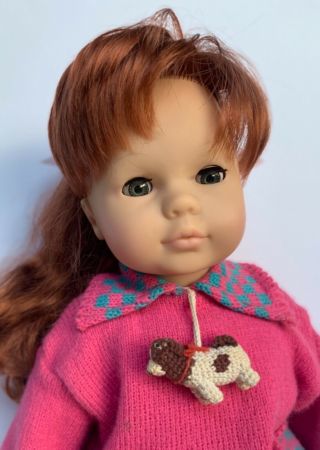 Vintage Gotz Doll 18” Vinyl Head Arms And Legs Soft Body Red Hair Gray Eyes Euc