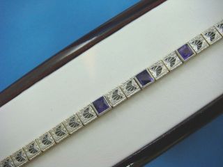 Antique Art - Deco Filigree Bracelet With Princess Cut Amethysts 14k Two Tone Gold