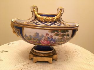 French Sevres Royal Blue & Gold Gilt Porcelain Centerpiece Urn Marked