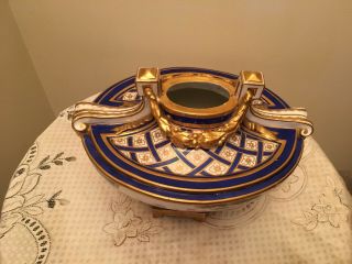 French Sevres Royal Blue & Gold Gilt Porcelain Centerpiece Urn Marked 7