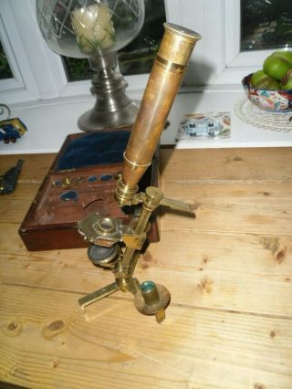 Early Microscope With Light Candle Holder Circa 1790s 1820s In Wooden Case