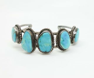 Vintage American Indian Sterling Silver Five Turquoise Stone Bracelet